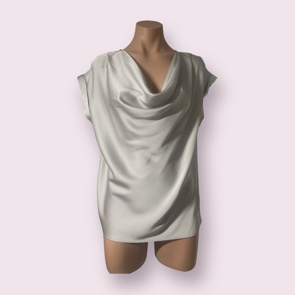 EXPRESS COWEL NECK GREY SILVER SATUN BLOUSE - Picture 1 of 7